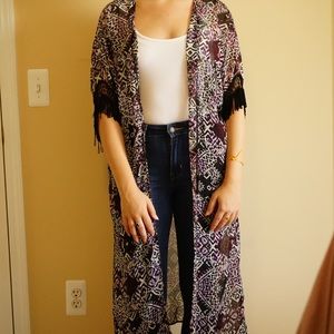 Long & sheer printed kimono